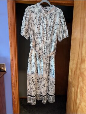 Joie White and Black Floral Midi Dress